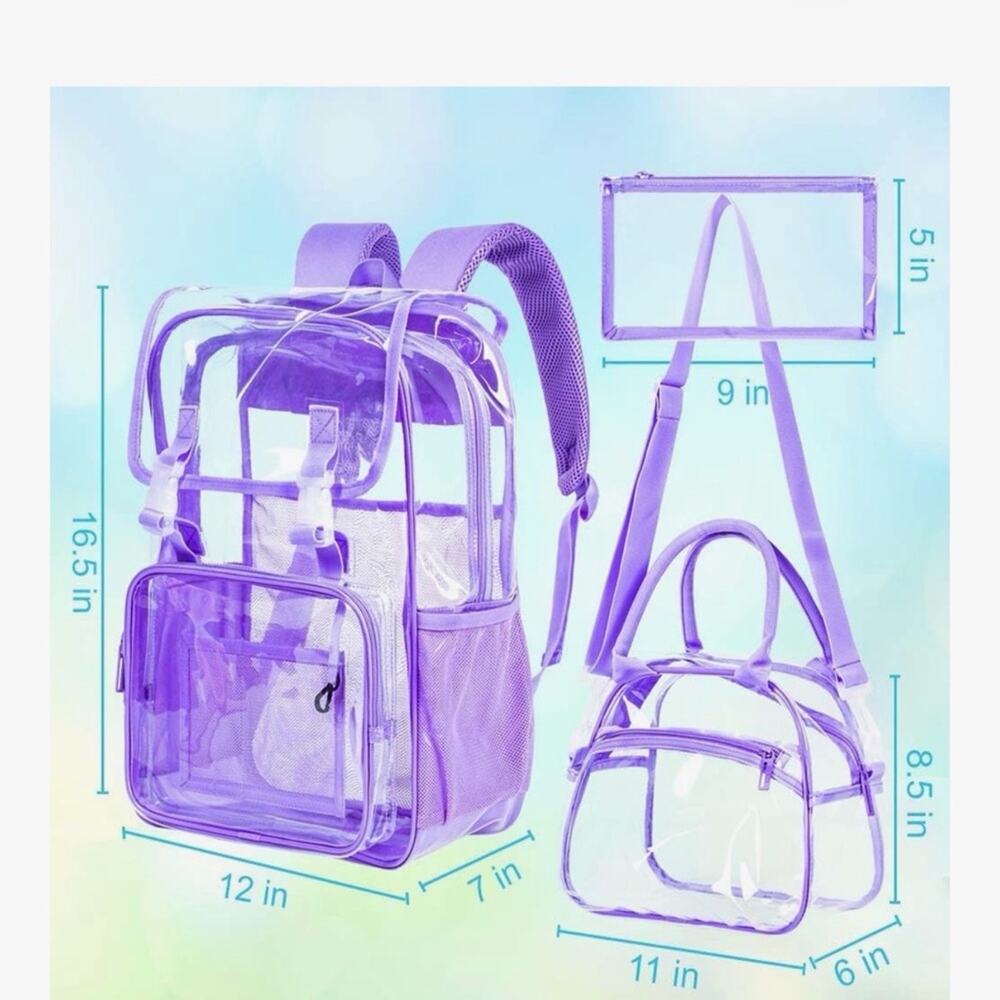 Purple Transparent Backpack and Bag Set - Picture 2 of 10
